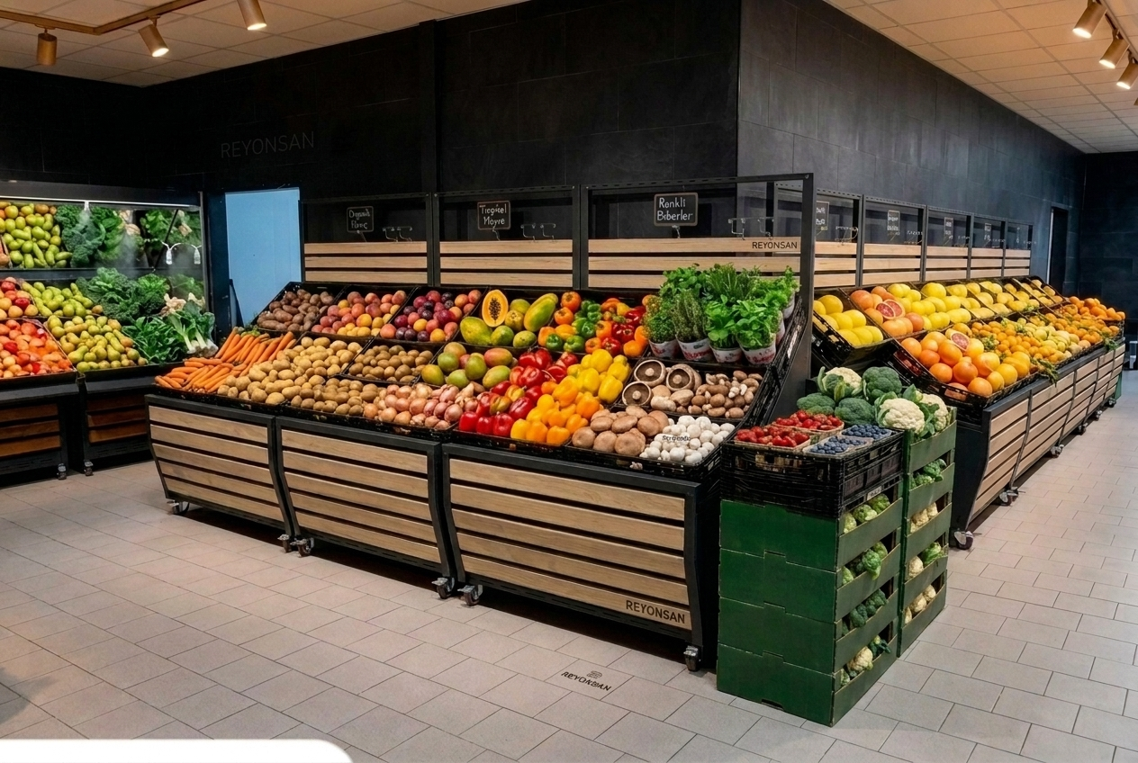 Obst- und Gemüseregale